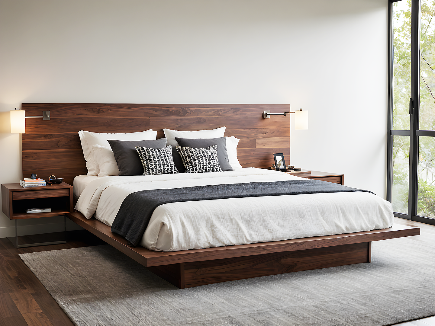 Wabi Sabi Ξύλινο Κρεβάτι Πλατφόρμα King Size με Ενσωματωμένα Κομοδίνα