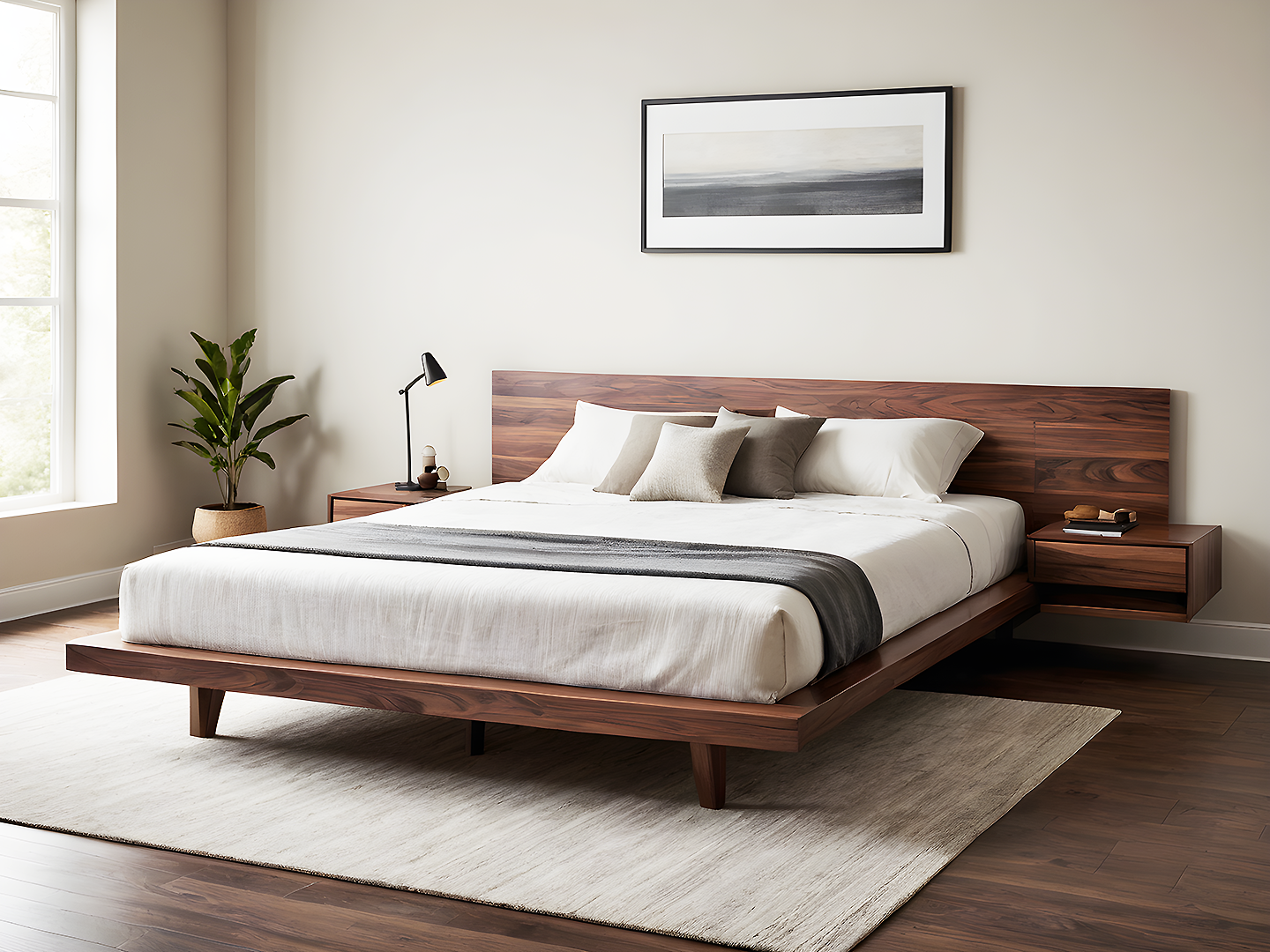 Wabi Sabi Ξύλινο Κρεβάτι Πλατφόρμα King Size με Ενσωματωμένα Κομοδίνα