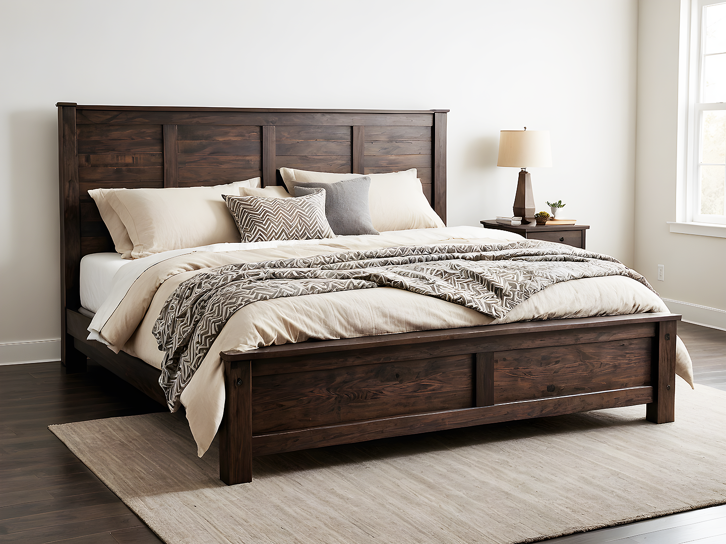 Minnesota Μασίφ Ξύλινο King Size Κρεβάτι σε Σκούρο Καφέ Χρώμα με Απλή Γραμμή