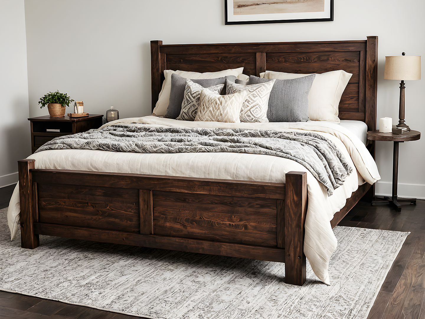 Minnesota Μασίφ Ξύλινο King Size Κρεβάτι σε Σκούρο Καφέ Χρώμα με Απλή Γραμμή