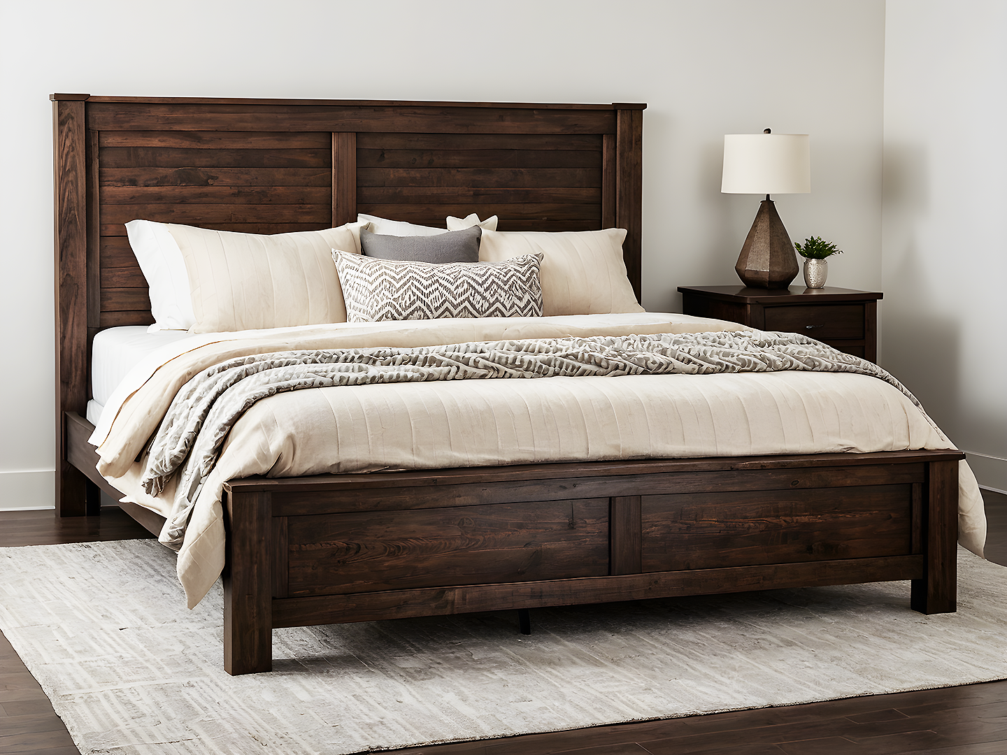 Minnesota Μασίφ Ξύλινο King Size Κρεβάτι σε Σκούρο Καφέ Χρώμα με Απλή Γραμμή