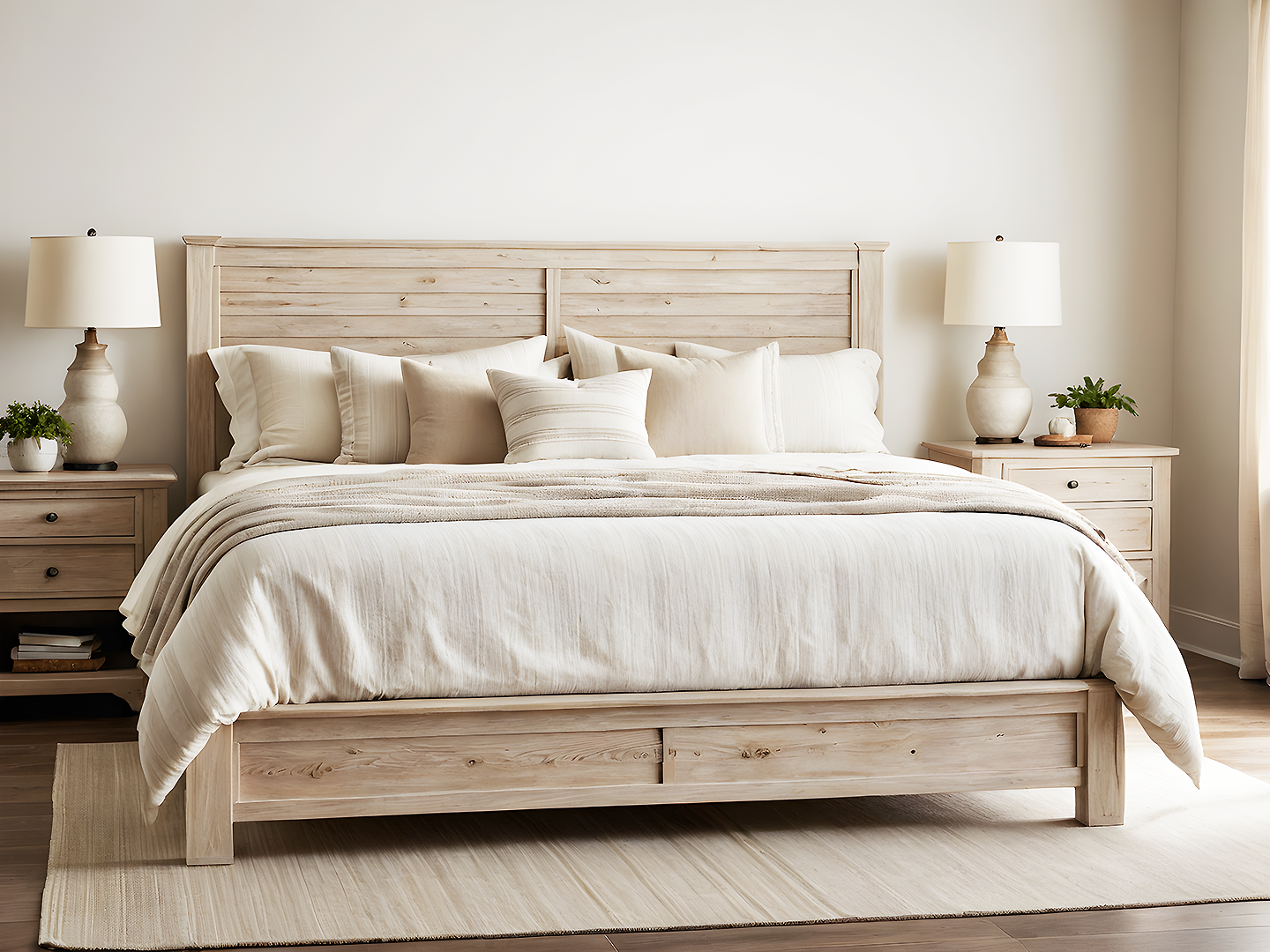 Coastal Ξύλινο Κρεβάτι King Size από Ανοιχτόχρωμη Φυσική Ξυλεία