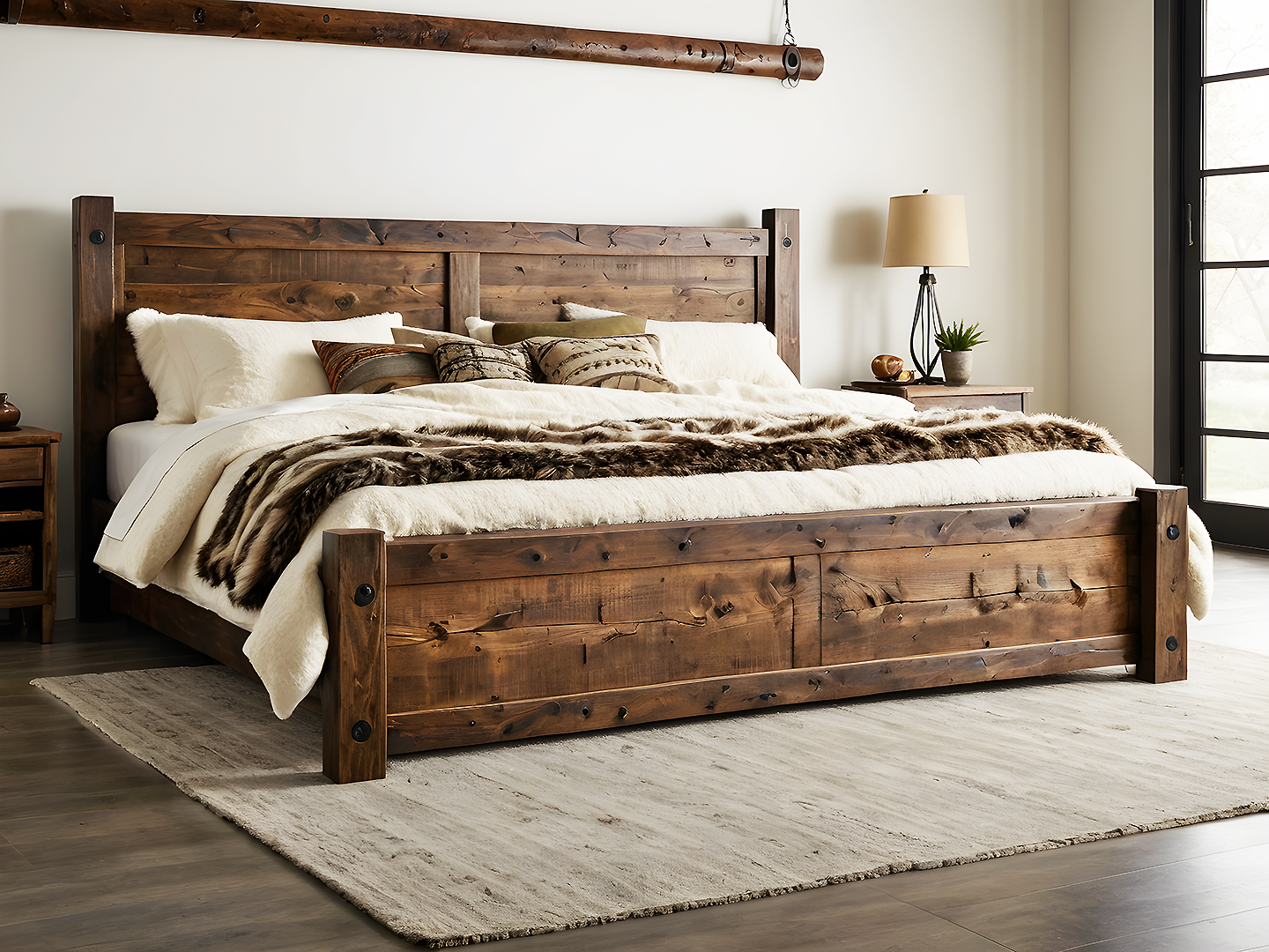 Ashley Rustic King Size Κρεβάτι από Μασίφ Ξύλο