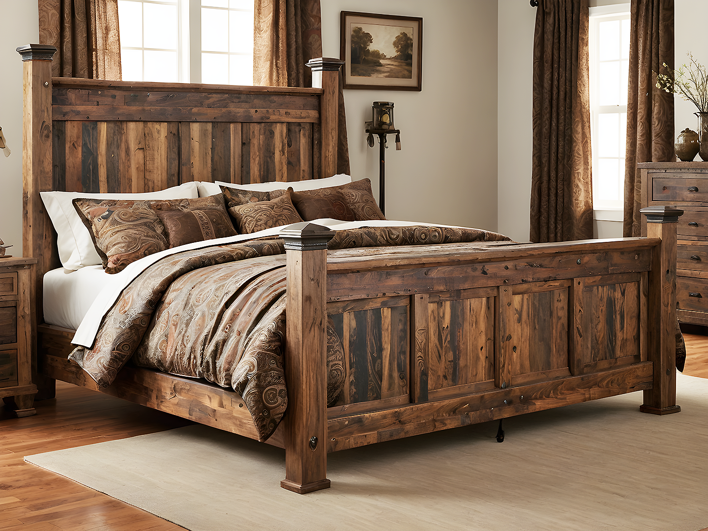 Ashley Rustic King Size Κρεβάτι από Μασίφ Ξύλο