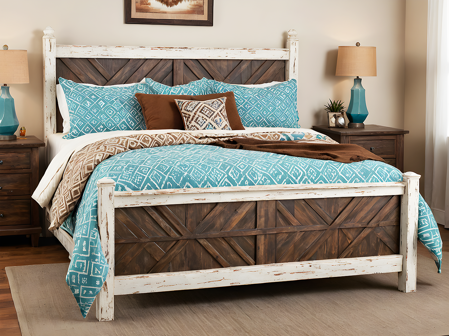 Latitude Κρεβάτι King Size με Antique White Πλαίσιο & Rustic Ξύλινες Λεπτομέρειες