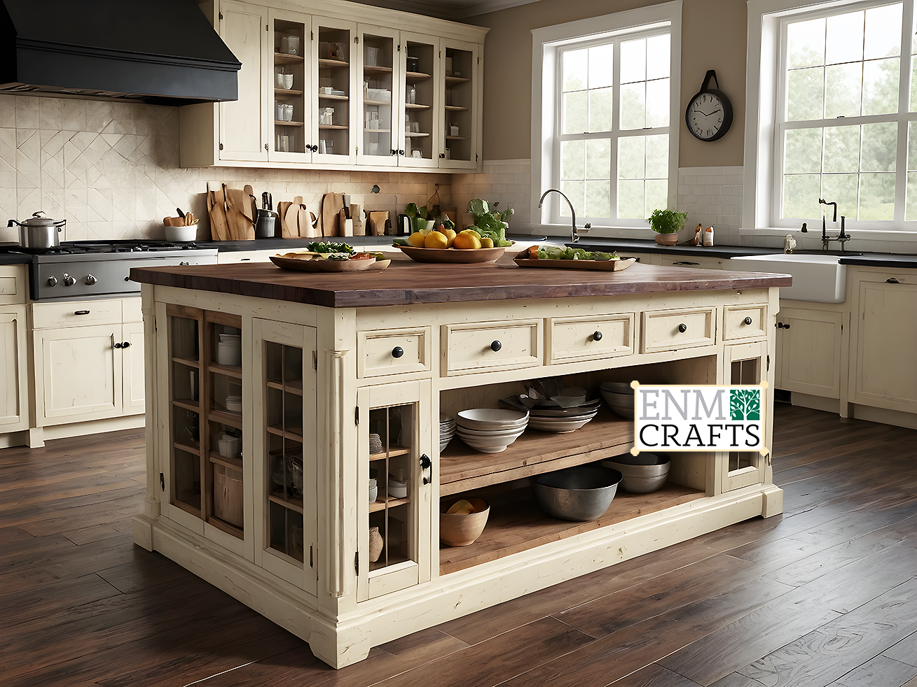Classic Country Island & Rustic Cabinet Design