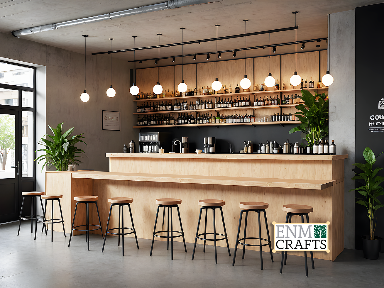 Natural Wood & Industrial Style Bar Interior