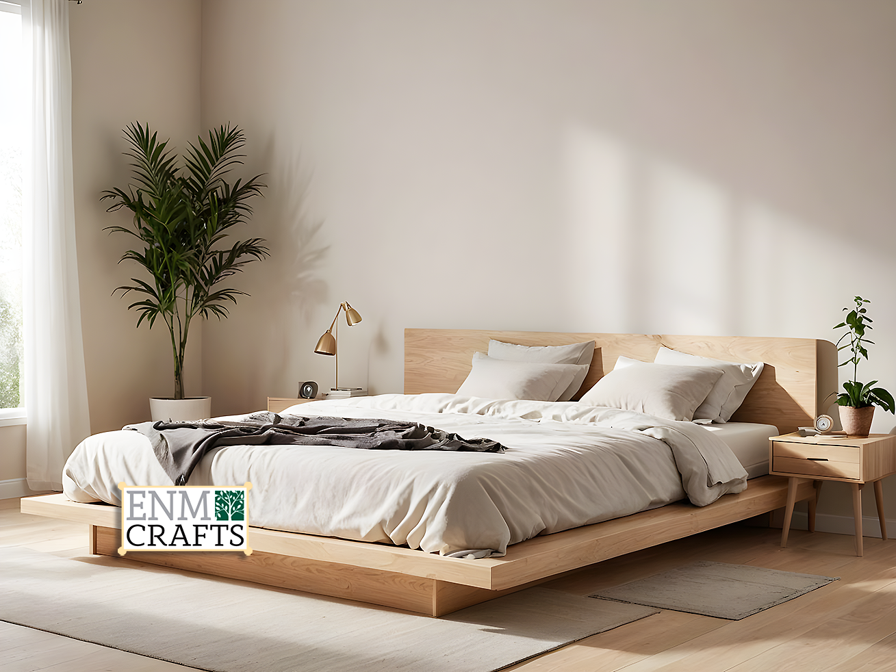 Natural Solid Wood Scandinavian Bed