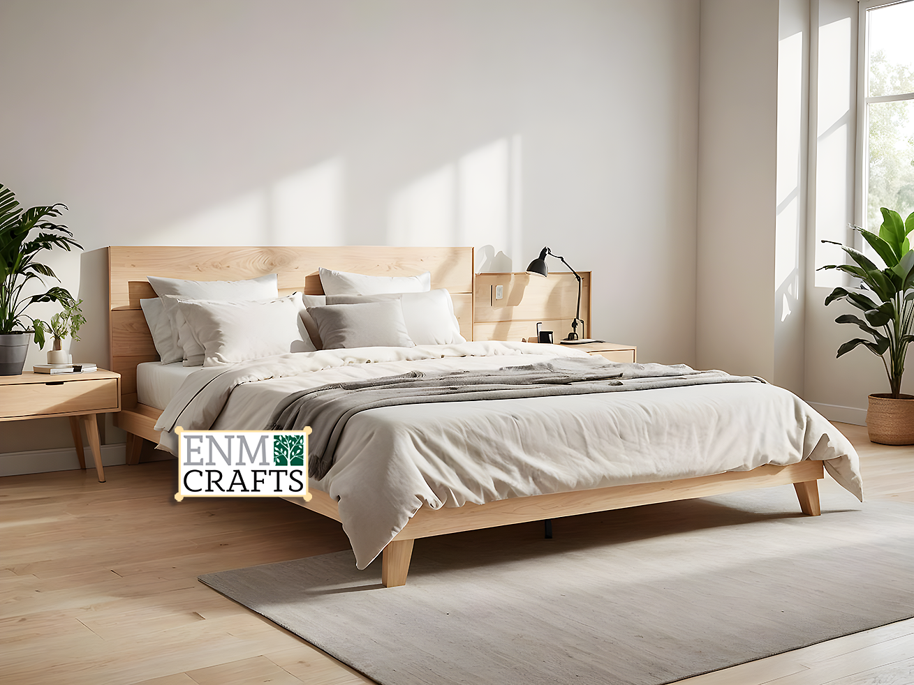 Natural Solid Wood Scandinavian Bed