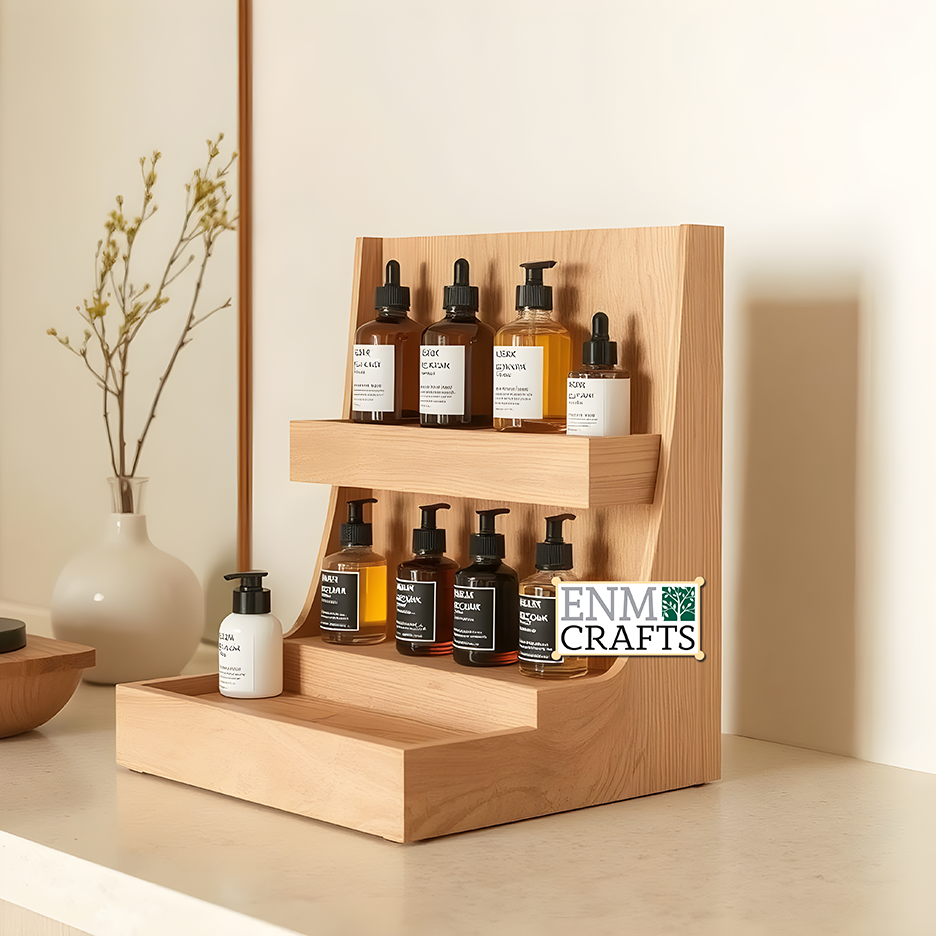 Ξύλινη Επιτραπέζια Βάση Προβολής Διπλού Επιπέδου με Κάθετο Panel G1044