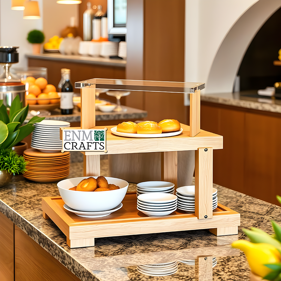 Ξύλινο 2-Επίπεδο Buffet Display με Ακρυλικό Ράφι G1050