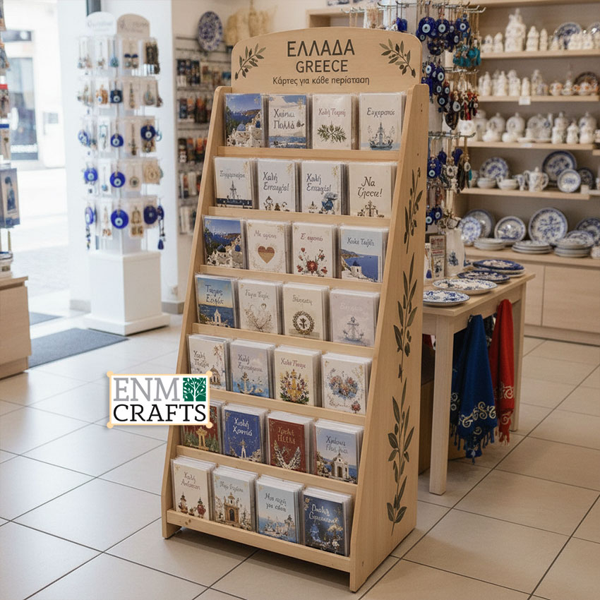 Ξύλινο Stand Καρτ Ποστάλ & Souvenir Cards για Τουριστικά Καταστήματα GR105