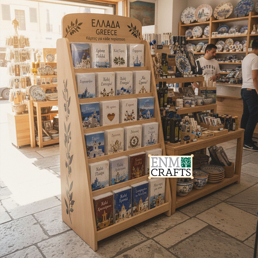Ξύλινο Stand Καρτ Ποστάλ & Souvenir Cards για Τουριστικά Καταστήματα GR105