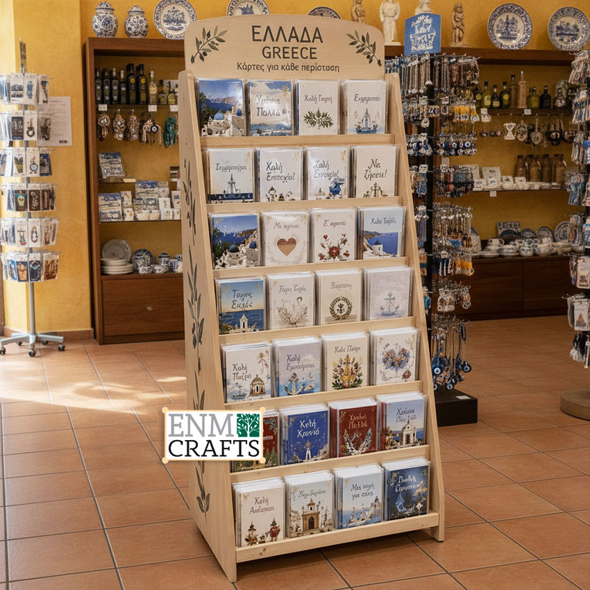 Ξύλινο Stand Καρτ Ποστάλ & Souvenir Cards για Τουριστικά Καταστήματα GR105