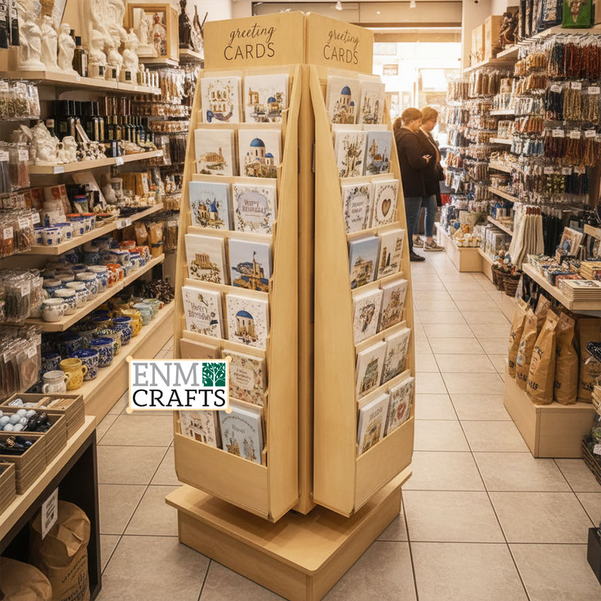 Ξύλινο Περιστρεφόμενο Stand Ευχετήριων Καρτών 4 Όψεων GR109