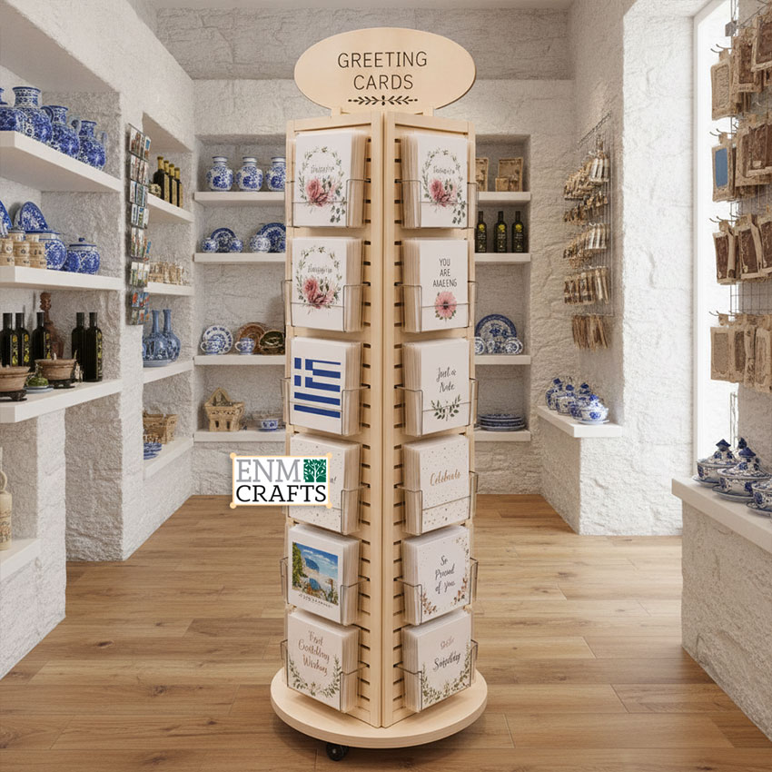 Ξύλινο Περιστρεφόμενο Stand Καρτών 360° GR110