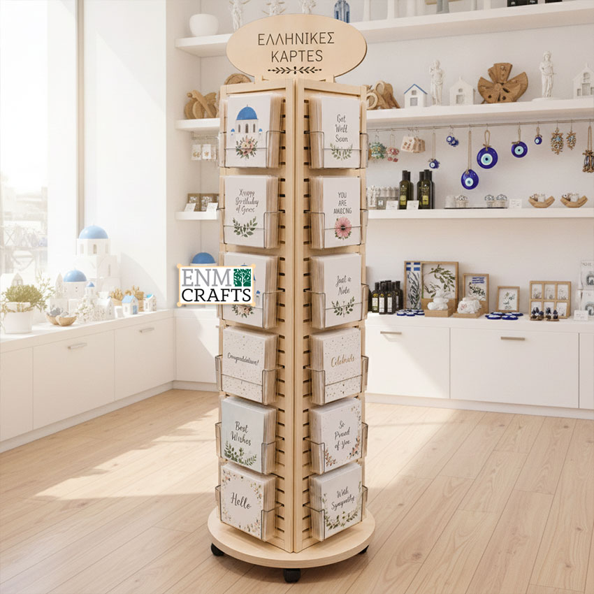 Ξύλινο Περιστρεφόμενο Stand Καρτών 360° GR110