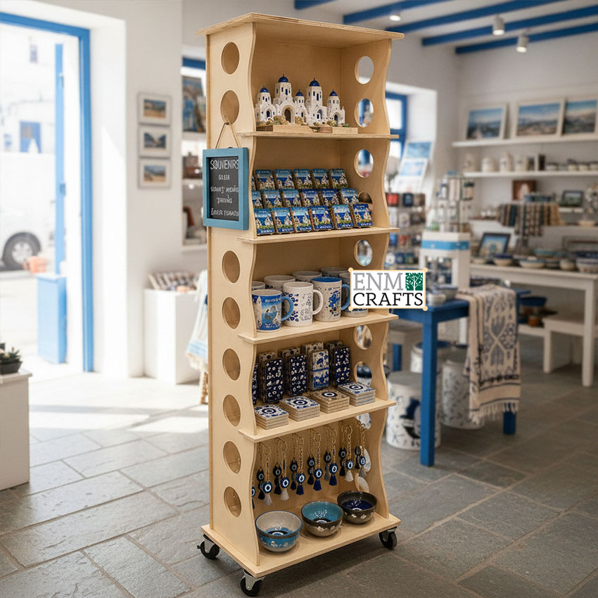 Ξύλινο Επιδαπέδιο Stand Προβολής Souvenir με Ρόδες 946