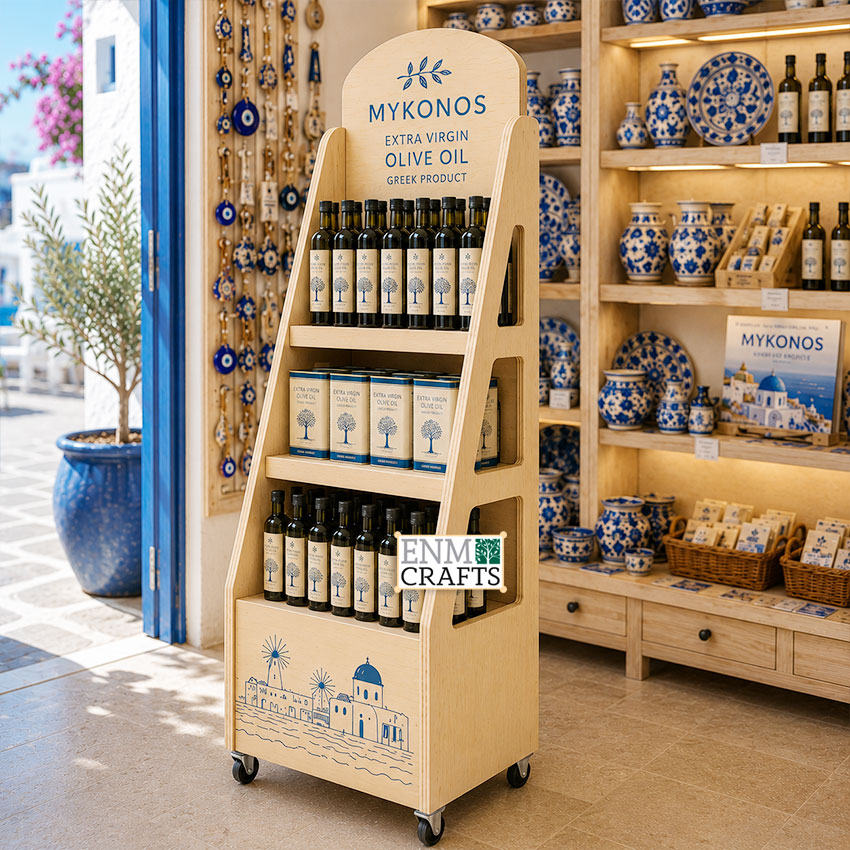 Ξύλινο Stand Προβολής Ελαιολάδου για Τουριστικά Καταστήματα 953