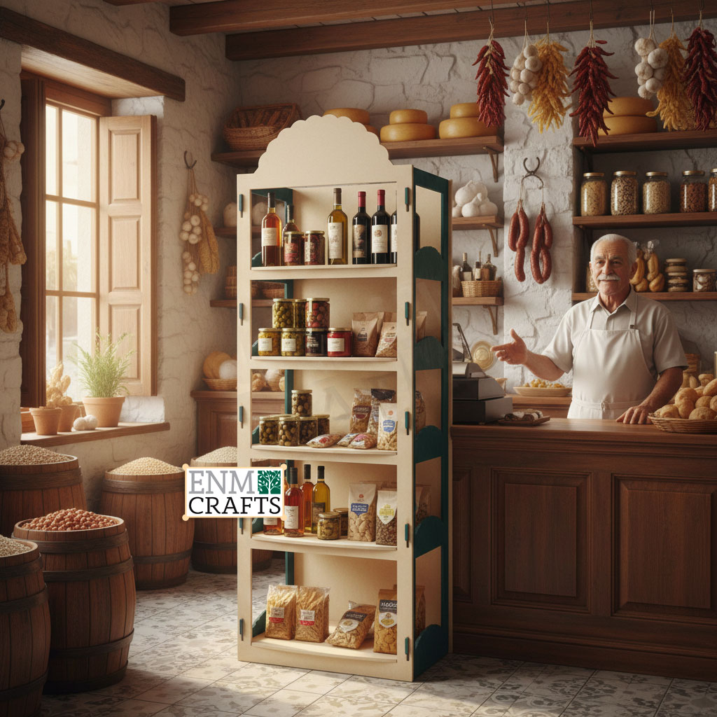 Ξύλινο Stand με Διακοσμητικά Πλαϊνά και 5 Ράφια 446