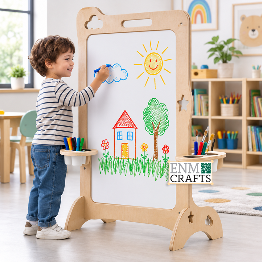 Διπλής Όψης Πίνακας Ζωγραφικής Montessori με Θήκες Αποθήκευσης 973