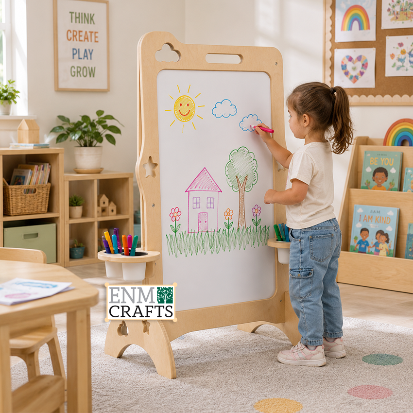 Διπλής Όψης Πίνακας Ζωγραφικής Montessori με Θήκες Αποθήκευσης 973