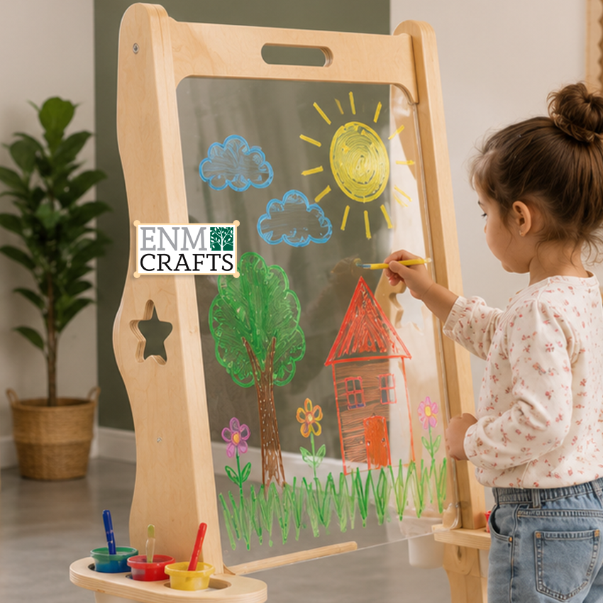 Διπλής Όψης Πίνακας Ζωγραφικής Montessori με Θήκες Αποθήκευσης 973