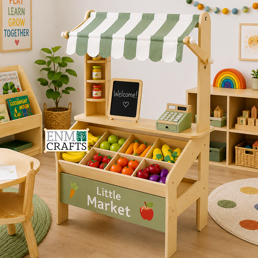 Ξύλινος Παιδικός Πάγκος Market Stand με Σκεπή 976