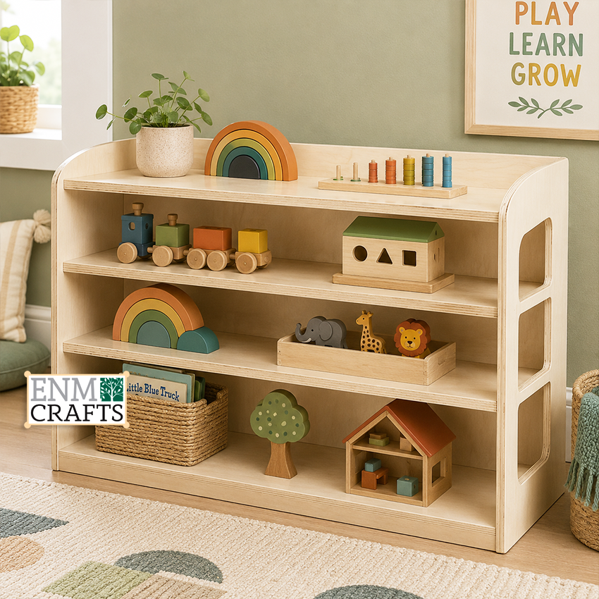 Χαμηλή Ξύλινη Βιβλιοθήκη Montessori με Ανοιχτά Ράφια 999