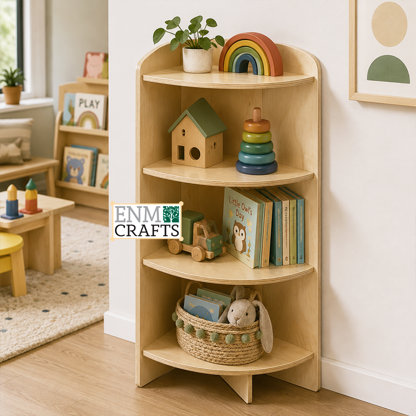 Γωνιακή Ξύλινη Βιβλιοθήκη Montessori με 4 Ράφια 9102