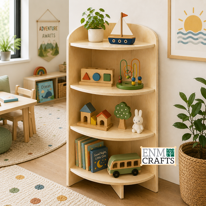 Γωνιακή Ξύλινη Βιβλιοθήκη Montessori με 4 Ράφια 9102