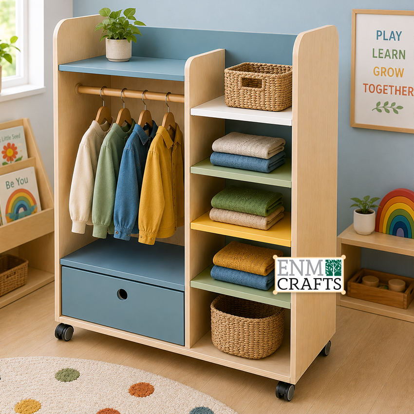 Ξύλινη Ανοιχτή Ντουλάπα Montessori με Ράφια για Βρεφονηπιακούς Σταθμούς 9139