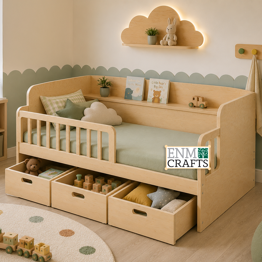 Ξύλινο Κρεβάτι Montessori με Αποθηκευτικά Συρτάρια 9128