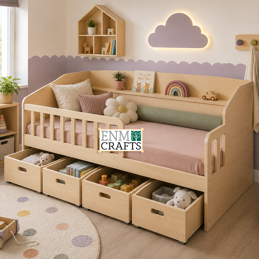 Ξύλινο Κρεβάτι Montessori με Αποθηκευτικά Συρτάρια 9128