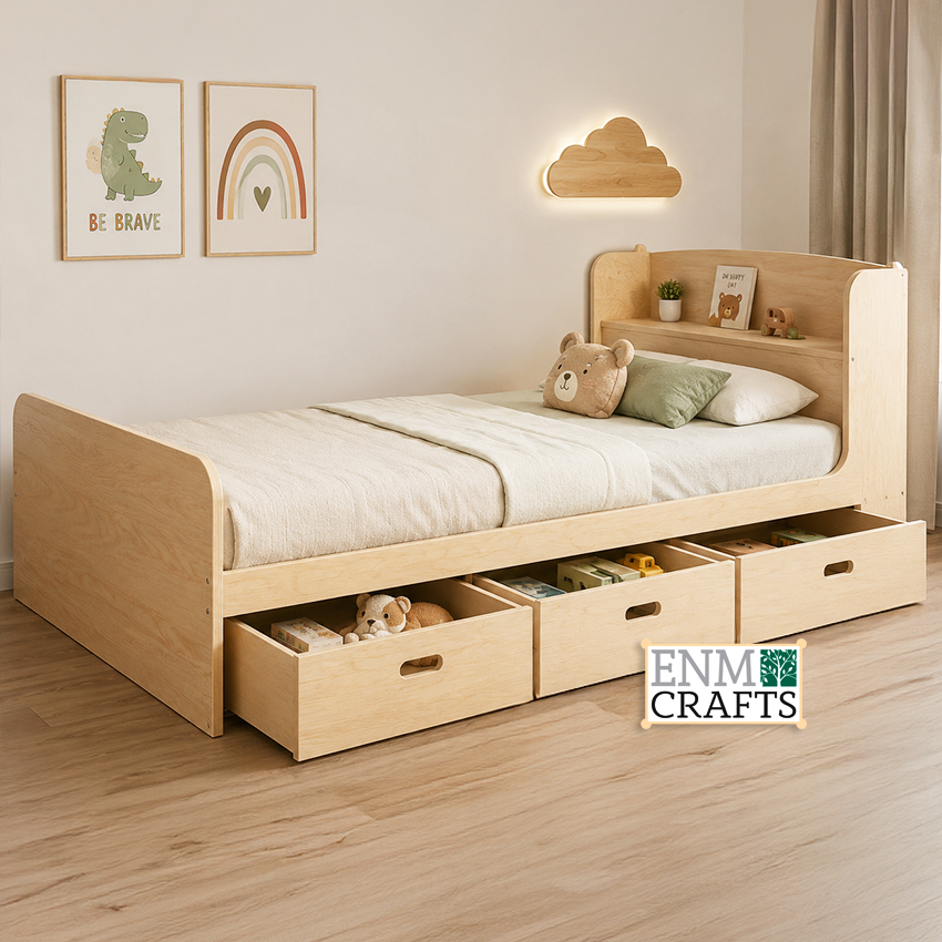 Ξύλινο Παιδικό Κρεβάτι Montessori με Αποθηκευτικά Συρτάρια 9127