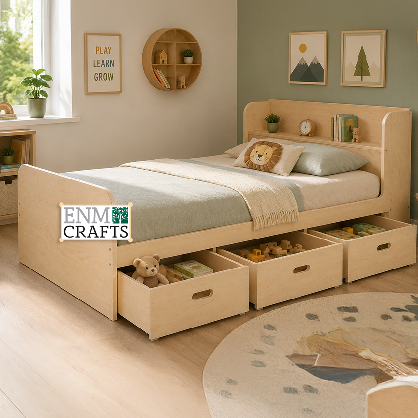 Ξύλινο Παιδικό Κρεβάτι Montessori με Αποθηκευτικά Συρτάρια 9127