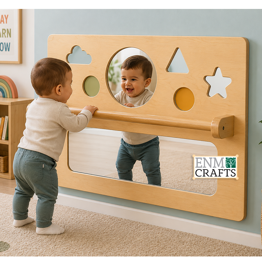 Ξύλινος Montessori Πίνακας Καθρέφτη Δραστηριοτήτων Τοίχου 9144