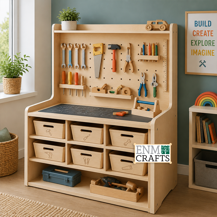 Ξύλινος Πάγκος Εργασίας STEM & Makerspace με Pegboard 9181