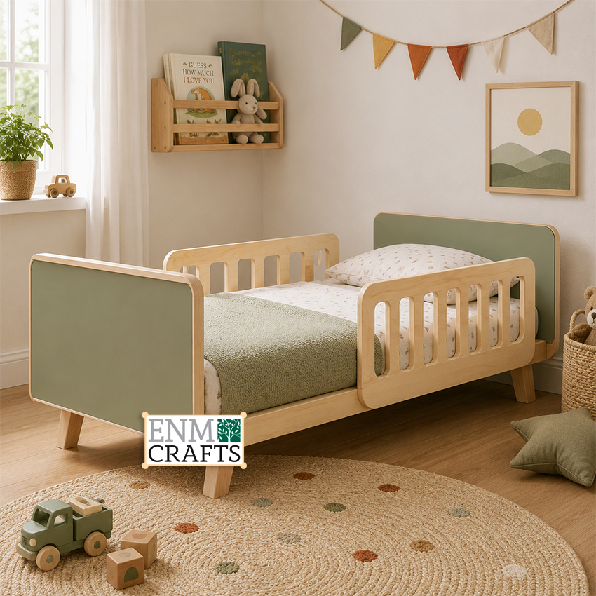Montessori Ξύλινο Κρεβάτι Νηπίου με Προστατευτικά Κάγκελα 9175