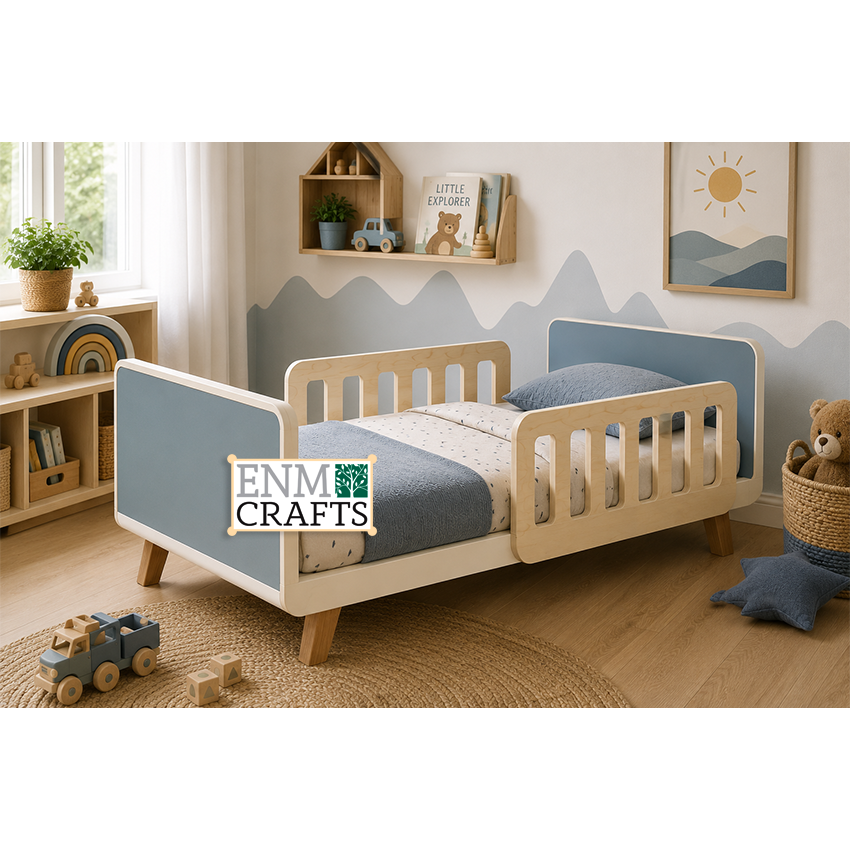 Montessori Ξύλινο Κρεβάτι Νηπίου με Προστατευτικά Κάγκελα 9175
