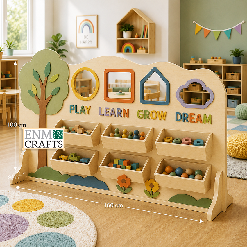 Montessori Διπλής Όψης Διαχωριστικό Χώρου με Καθρέφτες & Αποθηκευτικούς Κάδους 9168